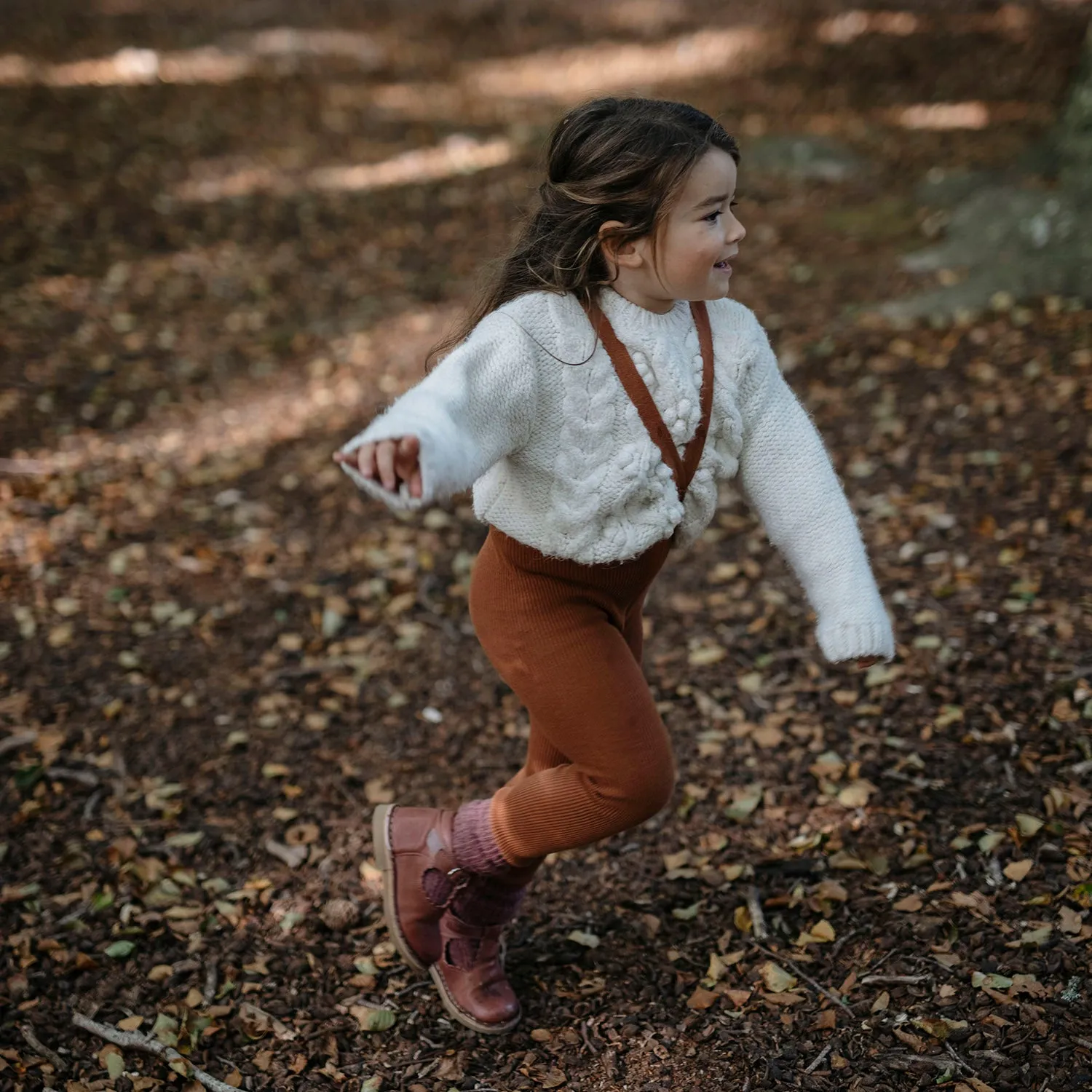 Cotton Rib Footless Tights with Braces - Cinnamon