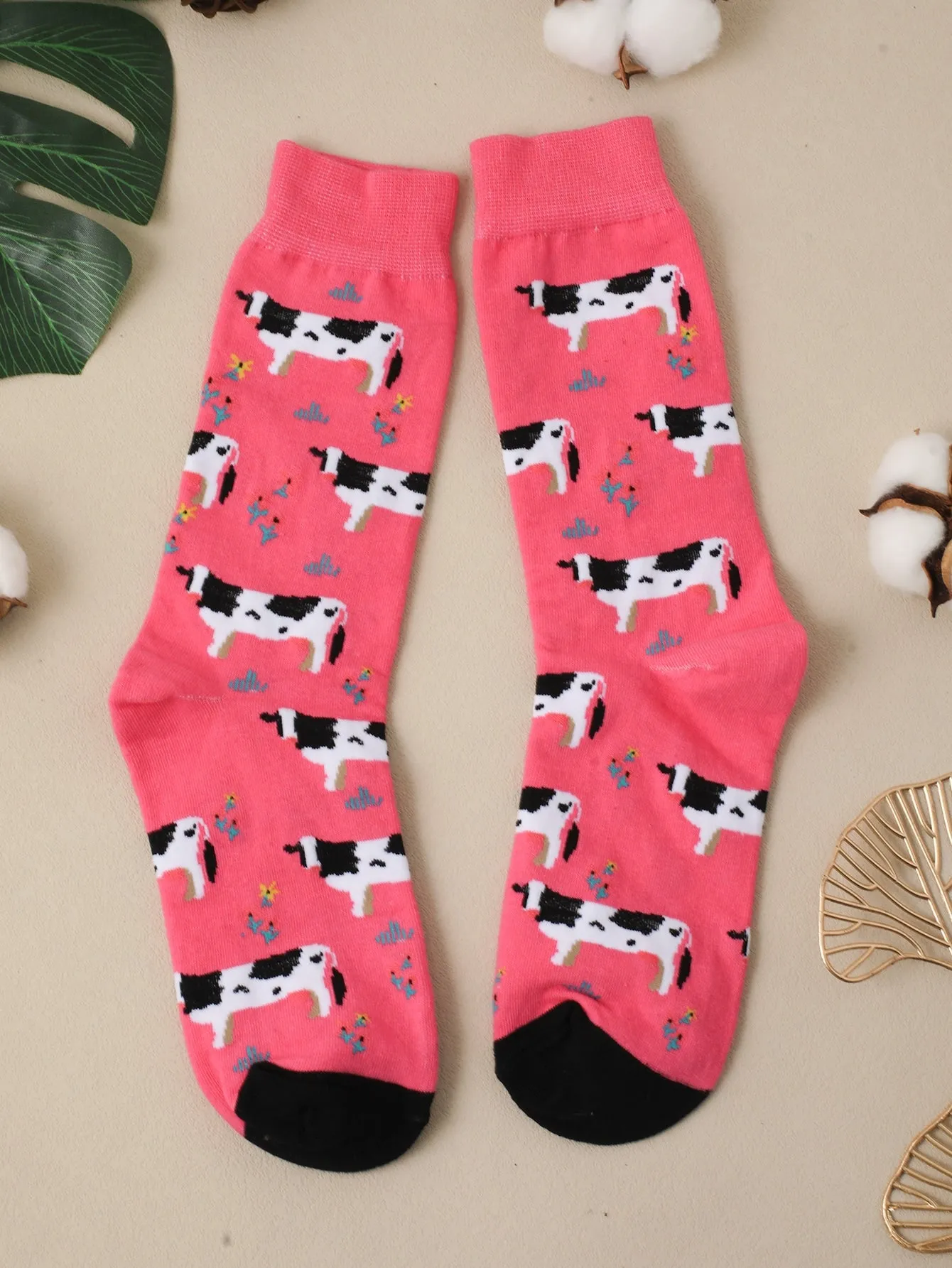 Cow Crew Socks, Pink Socks, Funny Socks for Women, Novelty Socks, Funky Socks, Gift for Her