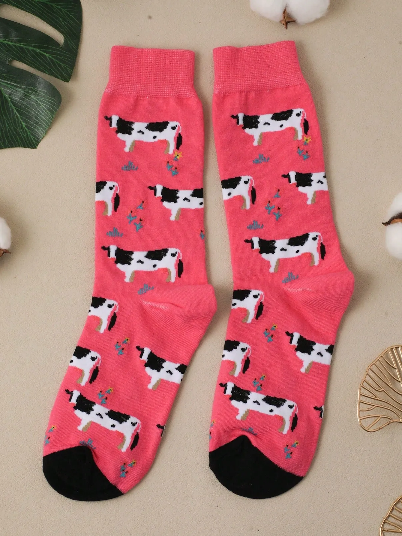 Cow Crew Socks, Pink Socks, Funny Socks for Women, Novelty Socks, Funky Socks, Gift for Her