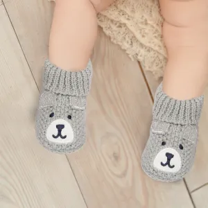 Cute Bear Newborn Crochet Socks Booties - Grey