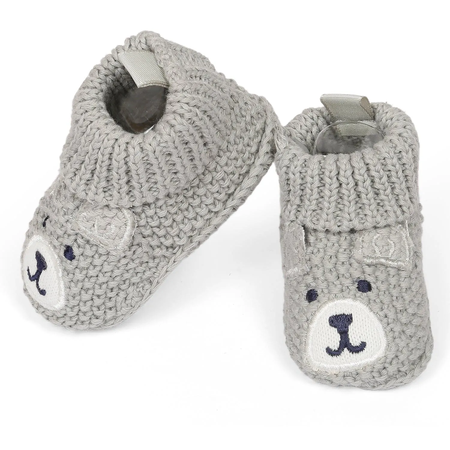 Cute Bear Newborn Crochet Socks Booties - Grey