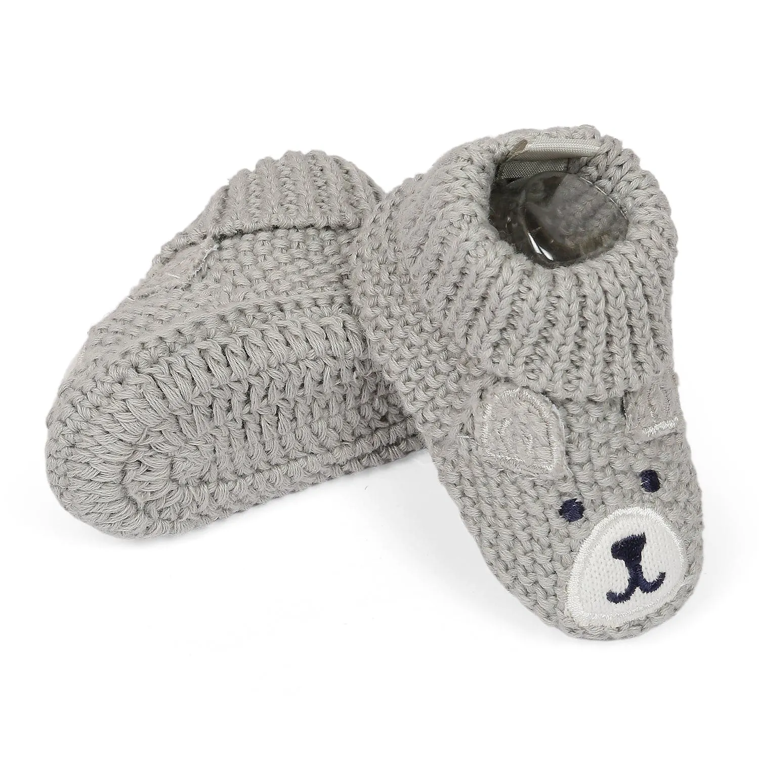 Cute Bear Newborn Crochet Socks Booties - Grey