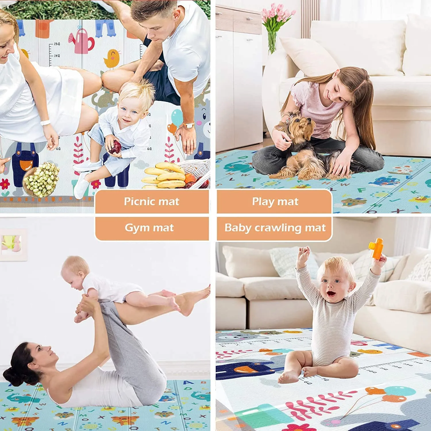 Deoxys Baby Play Mat-Extra Large 77"X70"-Anti-Slip&Waterproof-Foldable Play Mat for Baby (0-3 ),Double Sided,2 Designs to Improve Learning&Focus,Thick Foam Mat for Kids,Multicolor