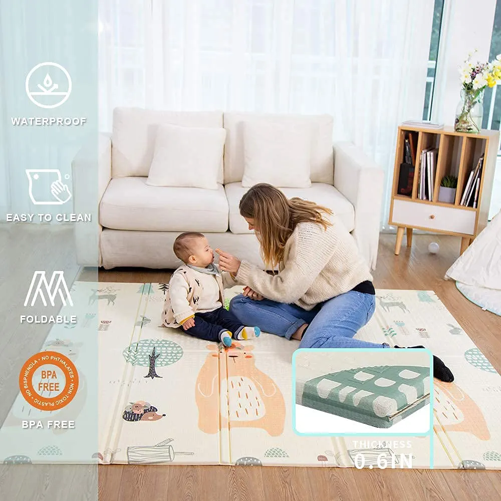 Deoxys Baby Play Mat-Extra Large 77"X70"-Anti-Slip&Waterproof-Foldable Play Mat for Baby (0-3 ),Double Sided,2 Designs to Improve Learning&Focus,Thick Foam Mat for Kids,Multicolor