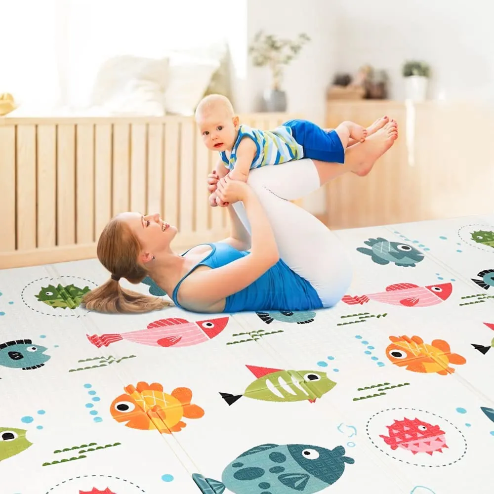 Deoxys Baby Play Mat-Extra Large 77"X70"-Anti-Slip&Waterproof-Foldable Play Mat for Baby (0-3 ),Double Sided,2 Designs to Improve Learning&Focus,Thick Foam Mat for Kids,Multicolor