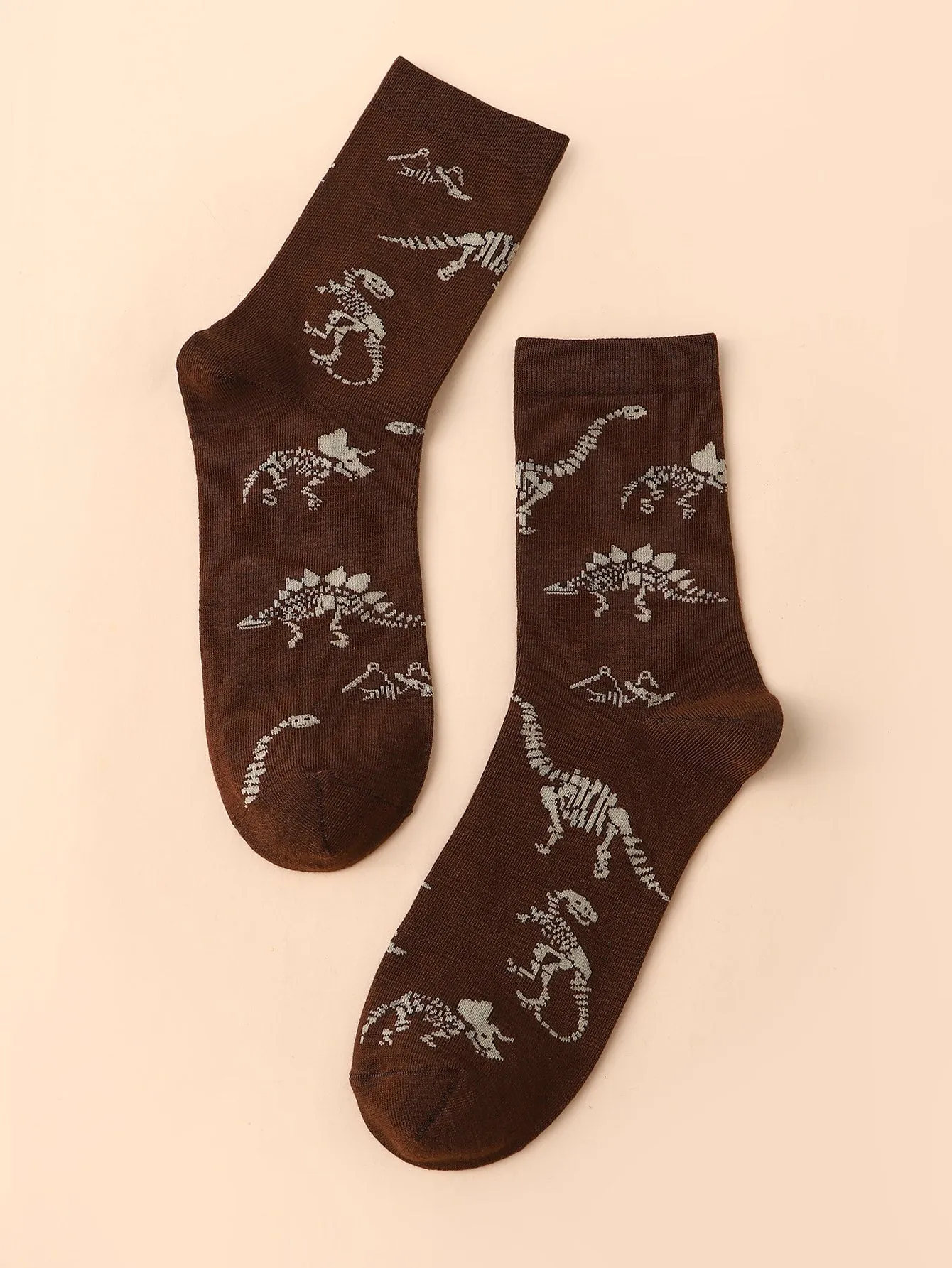 Dinosaur Pattern Brown Crew Socks Funny Socks for Men Novelty Socks Funky Socks