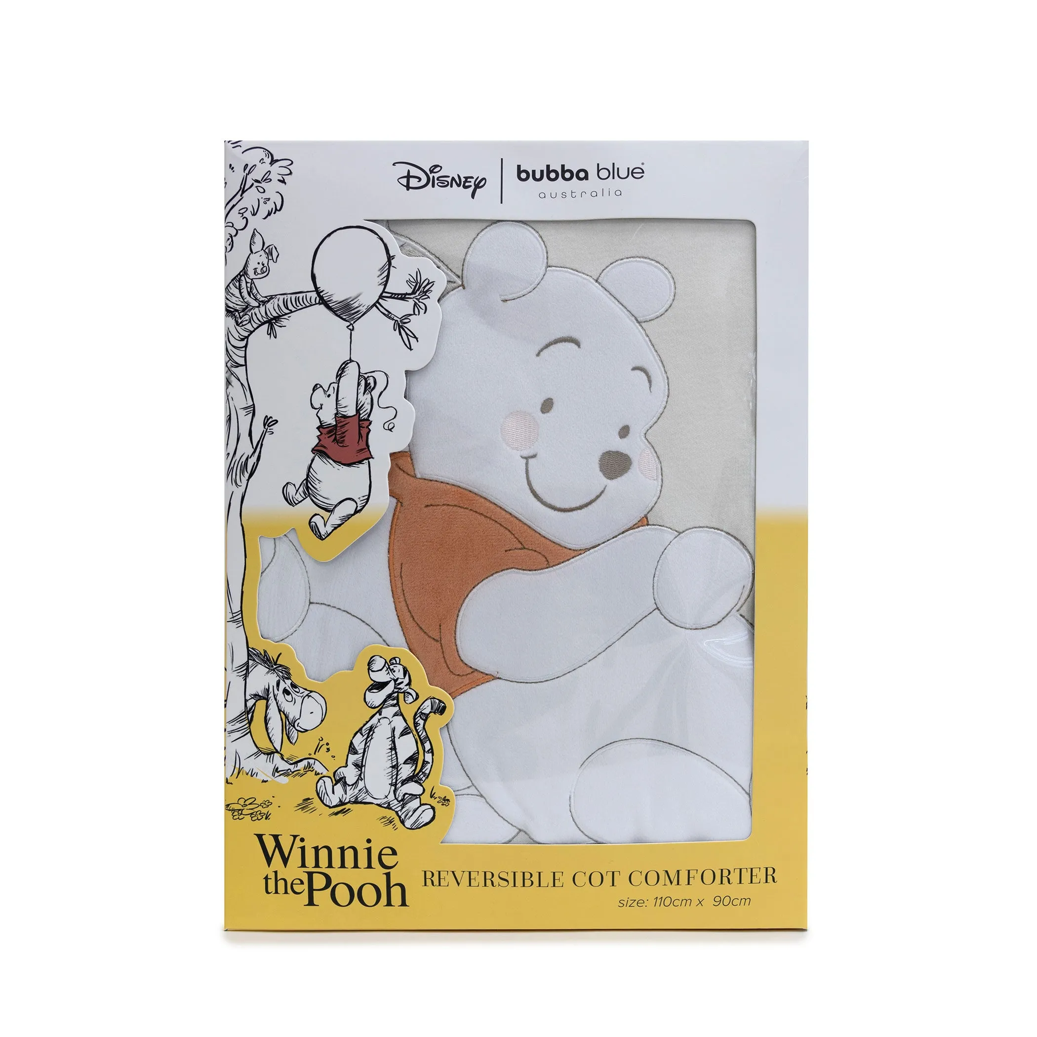 Disney Winnie the Pooh Cot Bundle - Fitted Sheet, Bib, Security Blanket, Face Washer, Cuddle Blanket, Cot Quilt, Hooded Towel