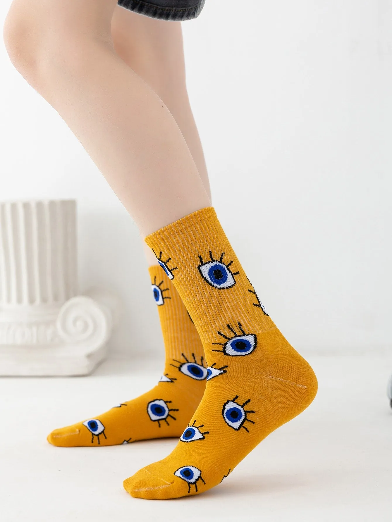 Eye Pattern Crew Socks for Women Fun Socks Funky Socks Novelty Socks