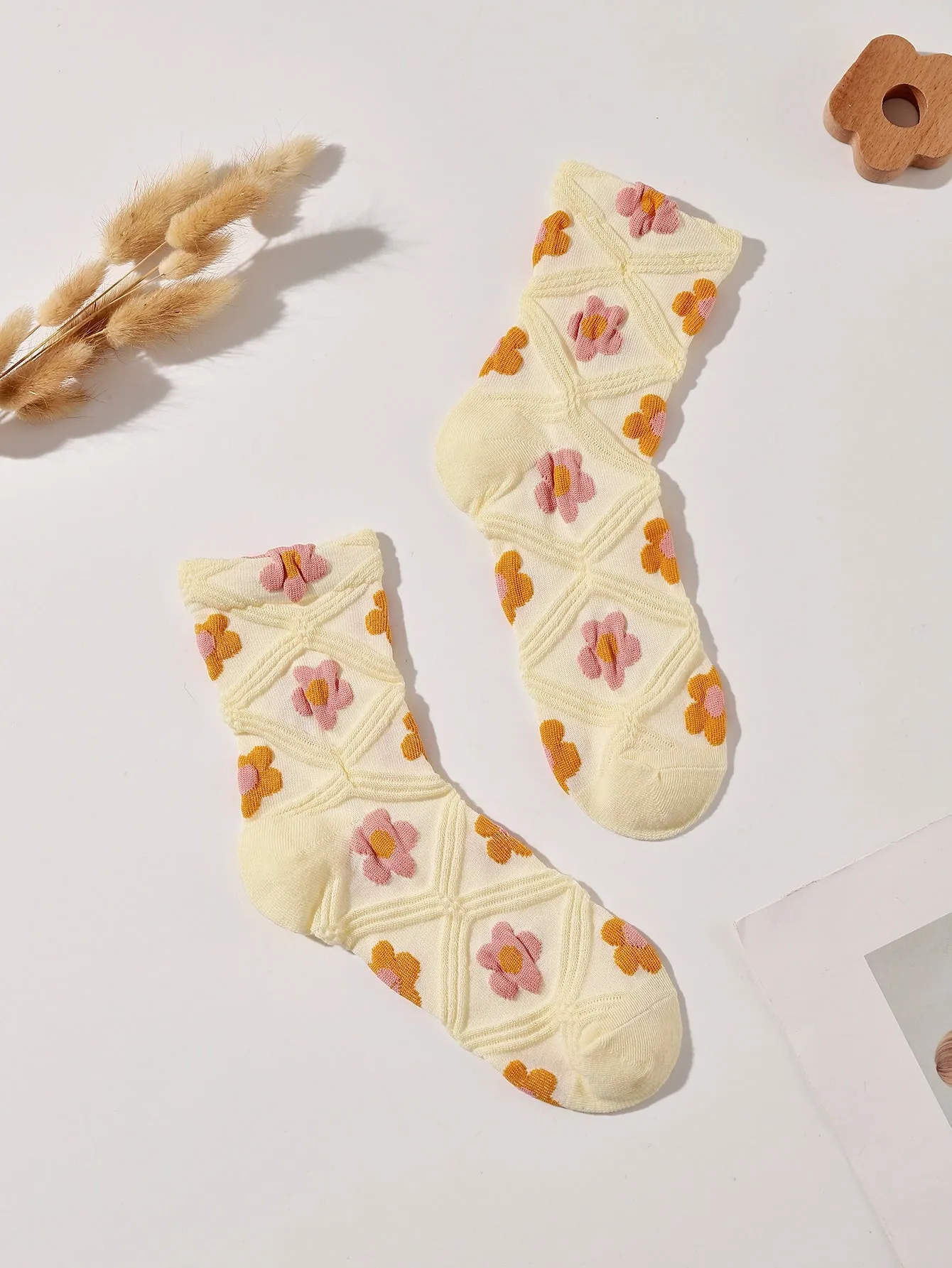 Floral and Geometric Crew Socks Funny Socks for Women Novelty Socks Funky Socks