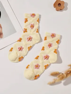 Floral and Geometric Crew Socks Funny Socks for Women Novelty Socks Funky Socks