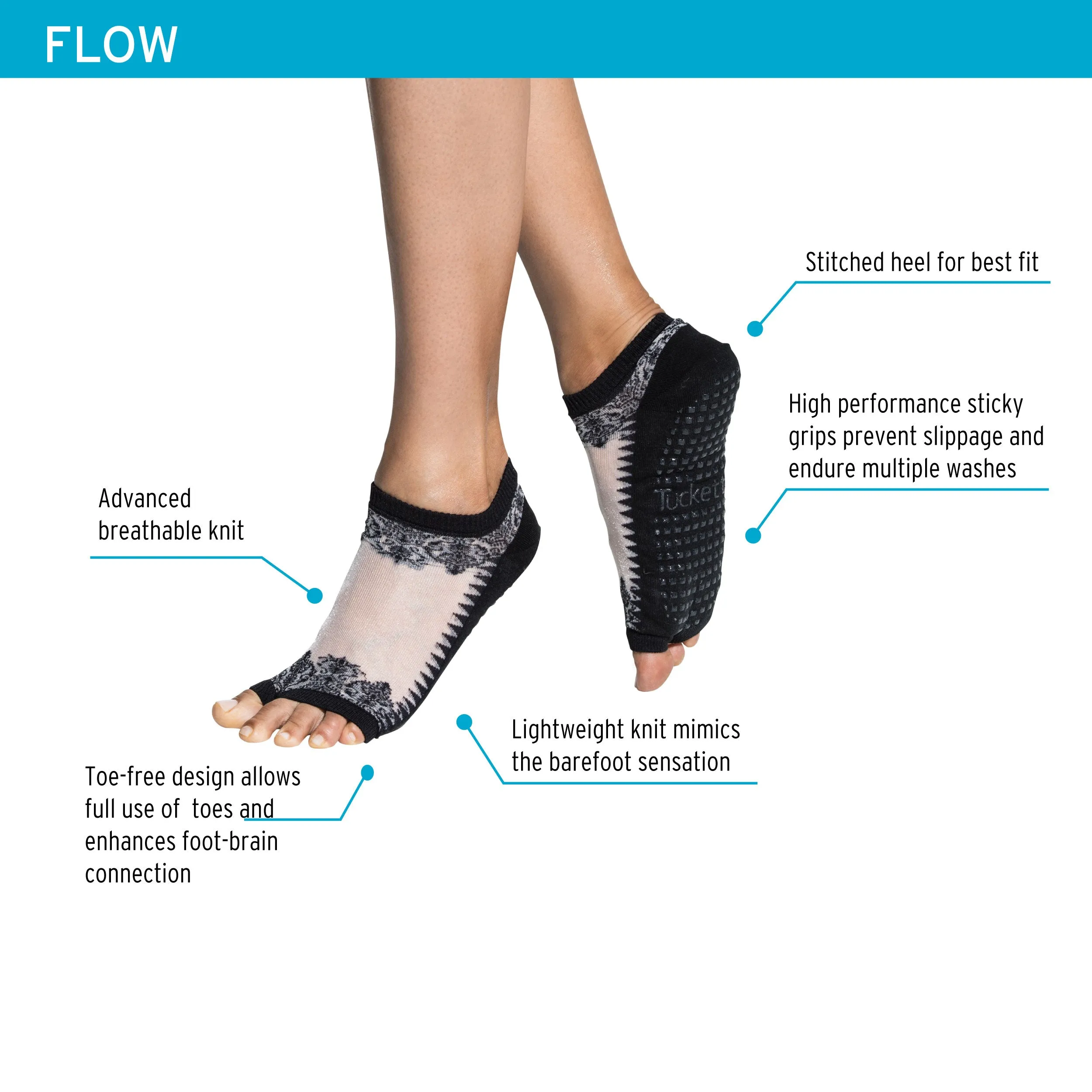 Flow - Black & Sheer Gala - Grip Socks