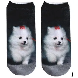 Free   Shipping Women  Cute Puppy/Dog Print  Cotton Stretchy  Casual Short Socks