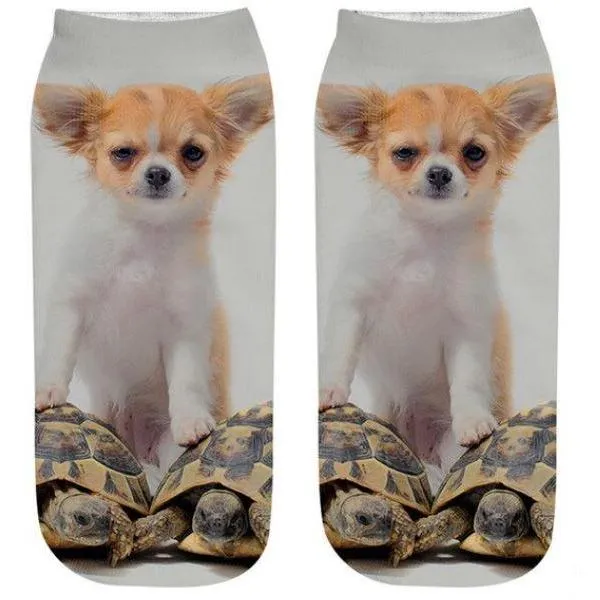 Free   Shipping Women  Cute Puppy/Dog Print  Cotton Stretchy  Casual Short Socks