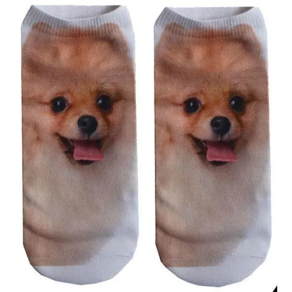 Free   Shipping Women  Cute Puppy/Dog Print  Cotton Stretchy  Casual Short Socks