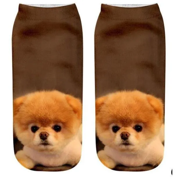 Free   Shipping Women  Cute Puppy/Dog Print  Cotton Stretchy  Casual Short Socks