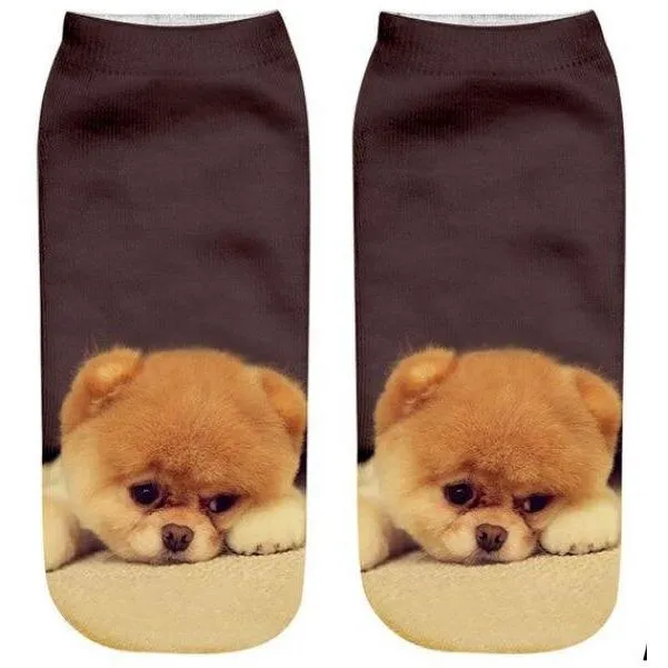 Free   Shipping Women  Cute Puppy/Dog Print  Cotton Stretchy  Casual Short Socks