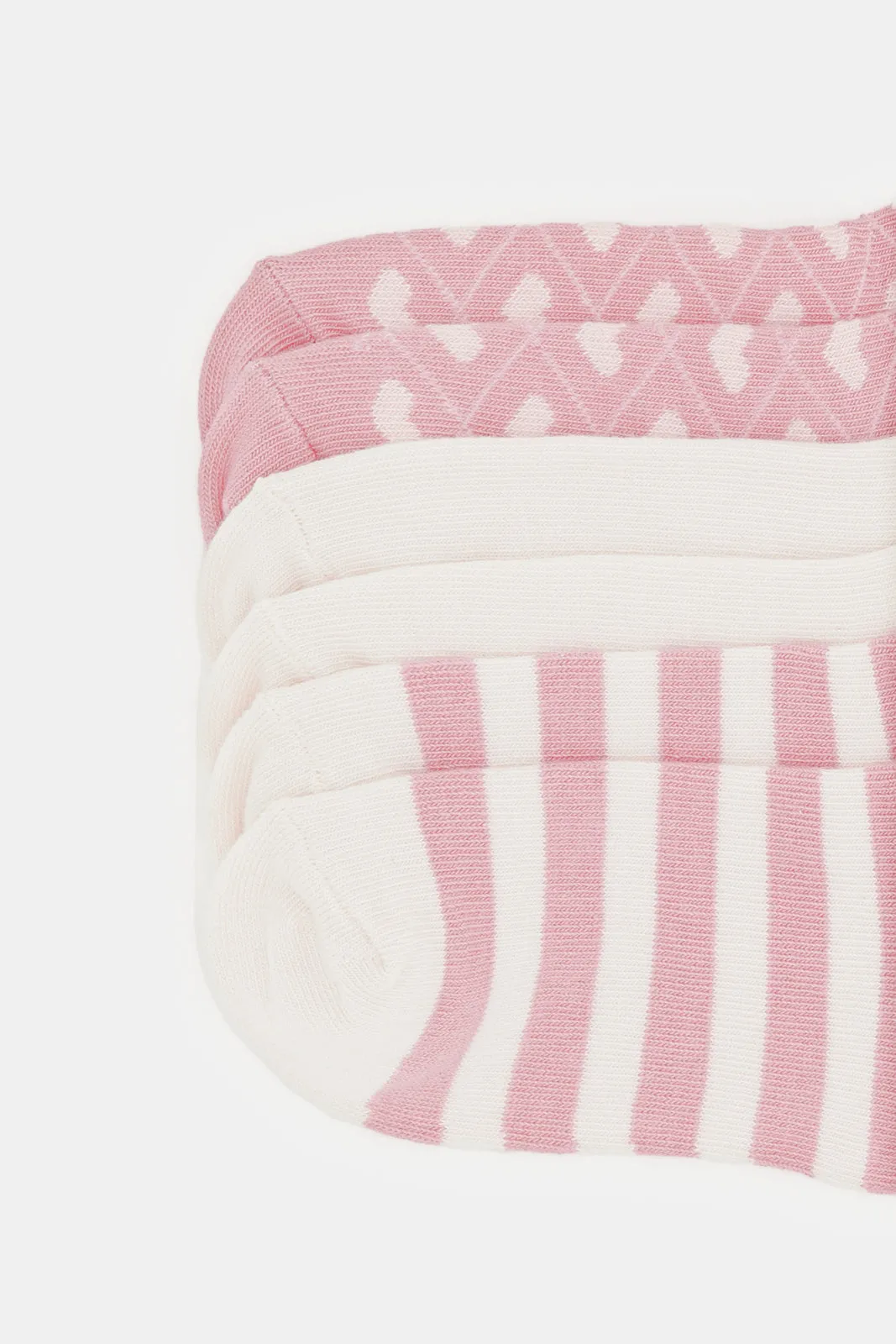 Girls Pink And White Printed Ankle Length Socks (3 Pairs)