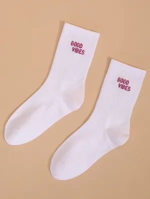 Good Vibes Crew Socks for Women Fun Socks Funky Socks Novelty Socks