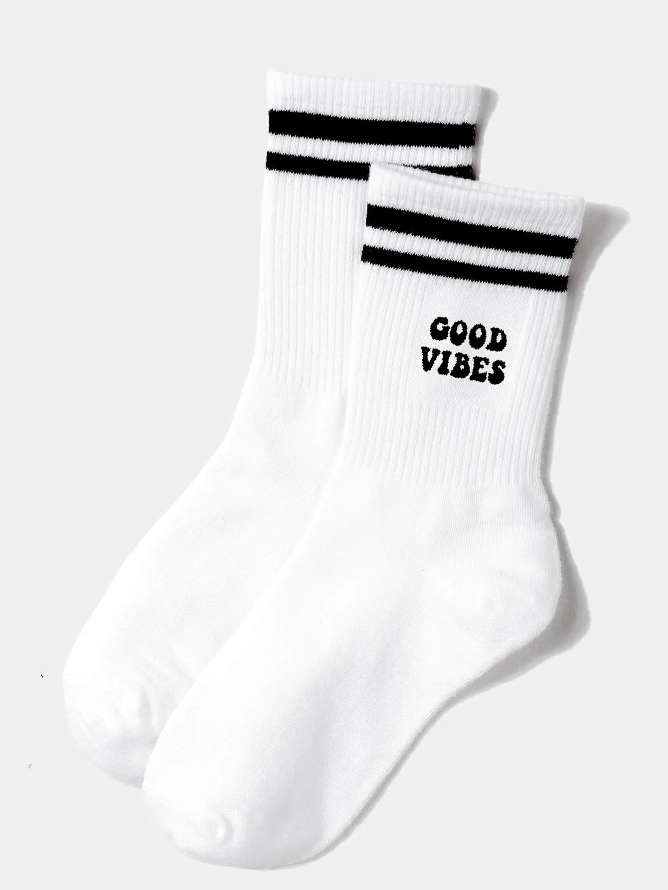 Good Vibes White Crew Socks for Women Fun Socks Funky Socks Novelty Socks