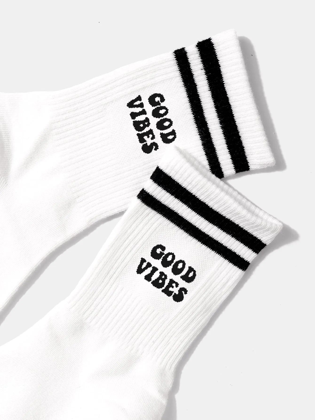 Good Vibes White Crew Socks for Women Fun Socks Funky Socks Novelty Socks