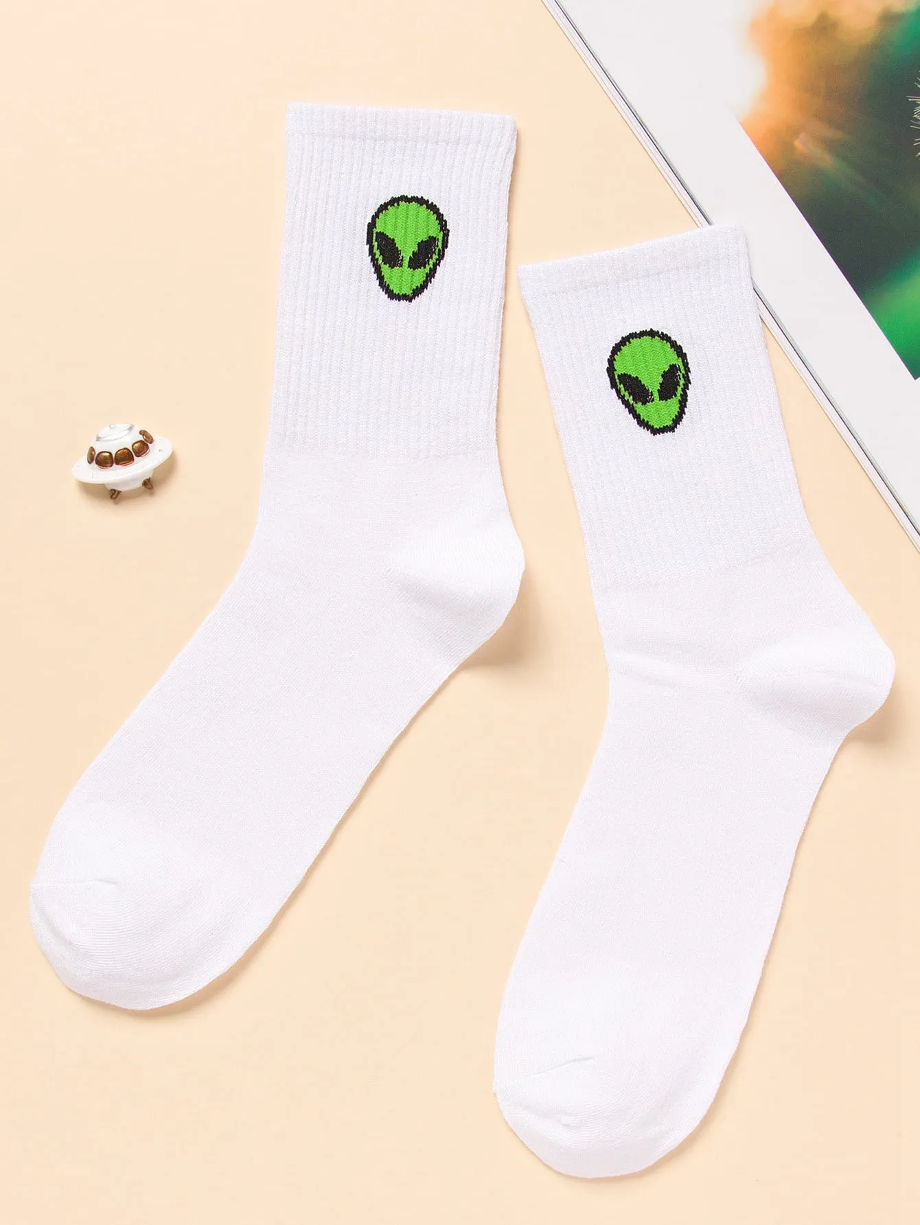 Green Alien Head Crew Socks Funny Socks for Women Novelty Socks Funky Socks Gift