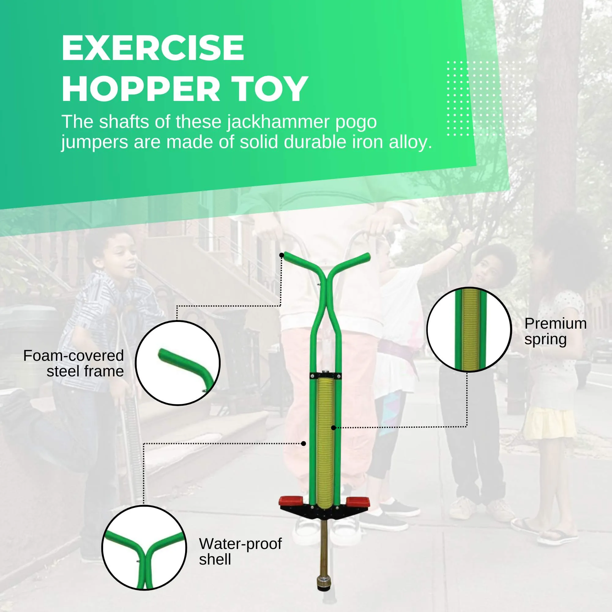 Green Pogo Stick Kids - Childrens Jumping Jackhammer Exercise Hopper Toy