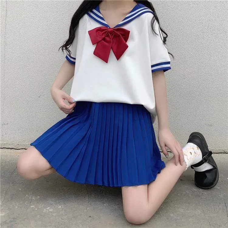 Harajuku Navy Collar Shirt With Bowknot