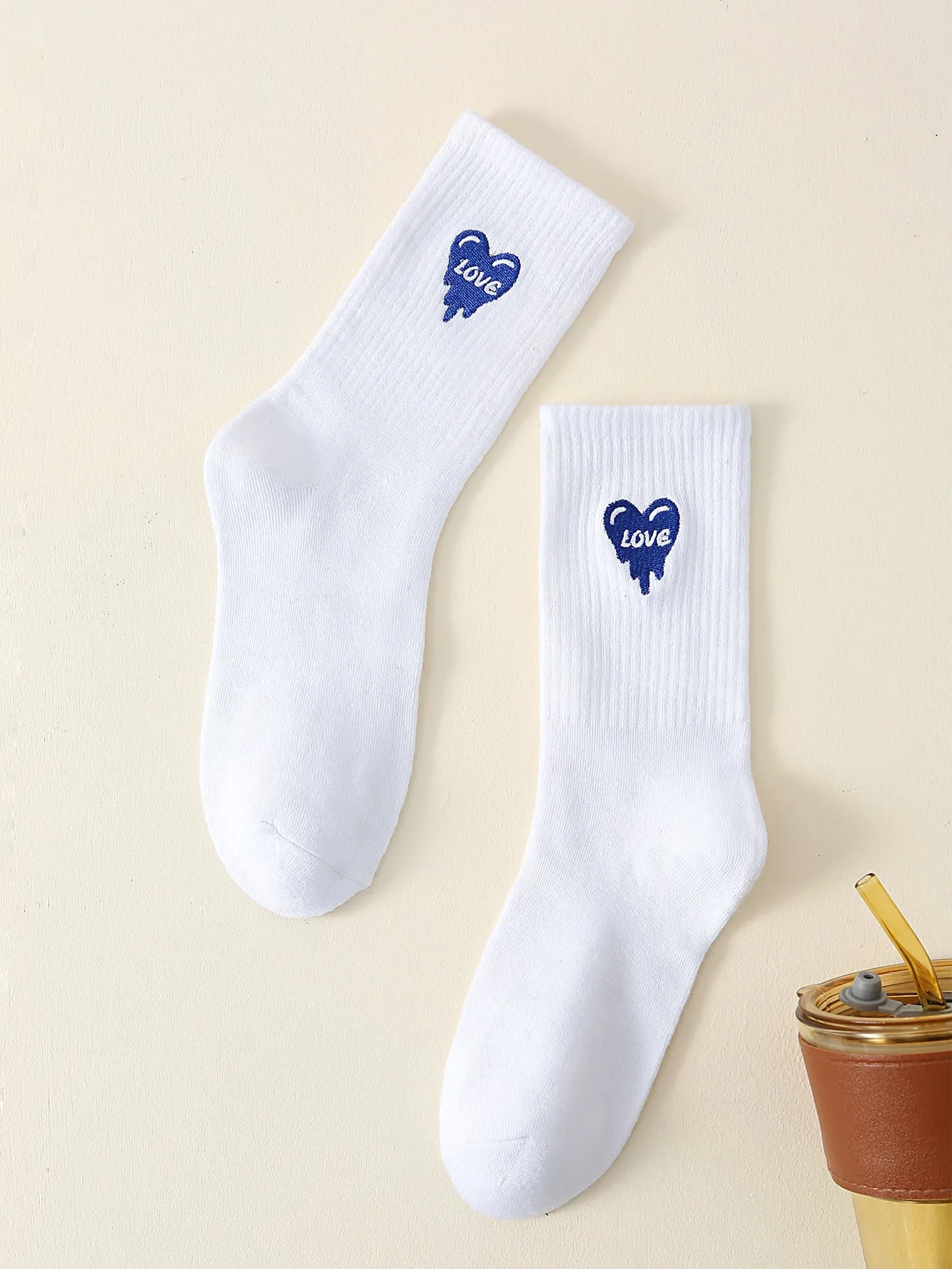 Heart & Love Embroidered Crew Socks for Women Fun Socks Funky Socks Novelty