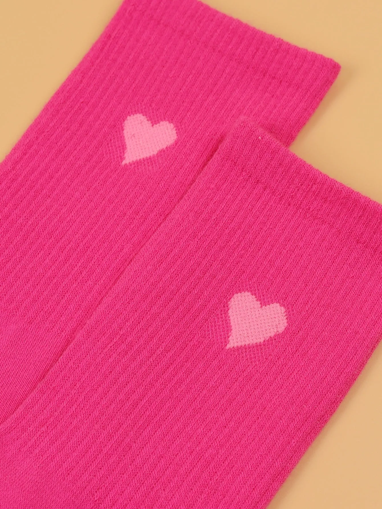 Heart Print Hot Pink Crew Socks for Women Plain Socks Cozy Socks Fashion Socks