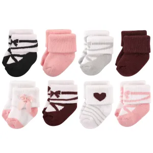 Hudson Baby Cotton Rich Newborn and Terry Socks, Ballet Burgundy