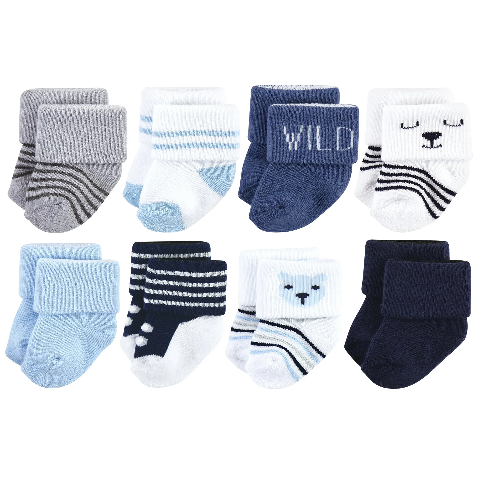 Hudson Baby Cotton Rich Newborn and Terry Socks, Bear Boy 8-Pack