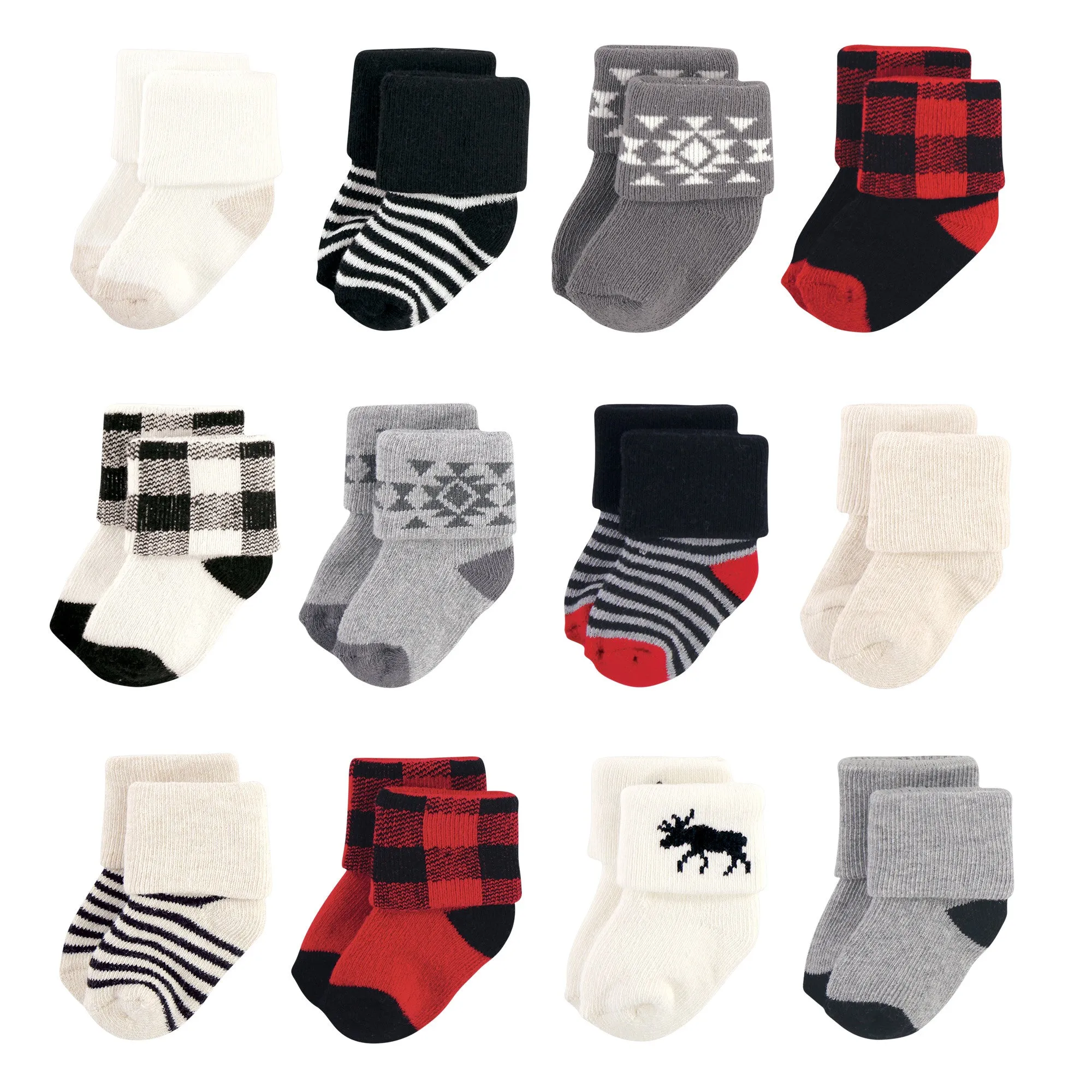 Hudson Baby Cotton Rich Newborn and Terry Socks, Buffalo Plaid Moose