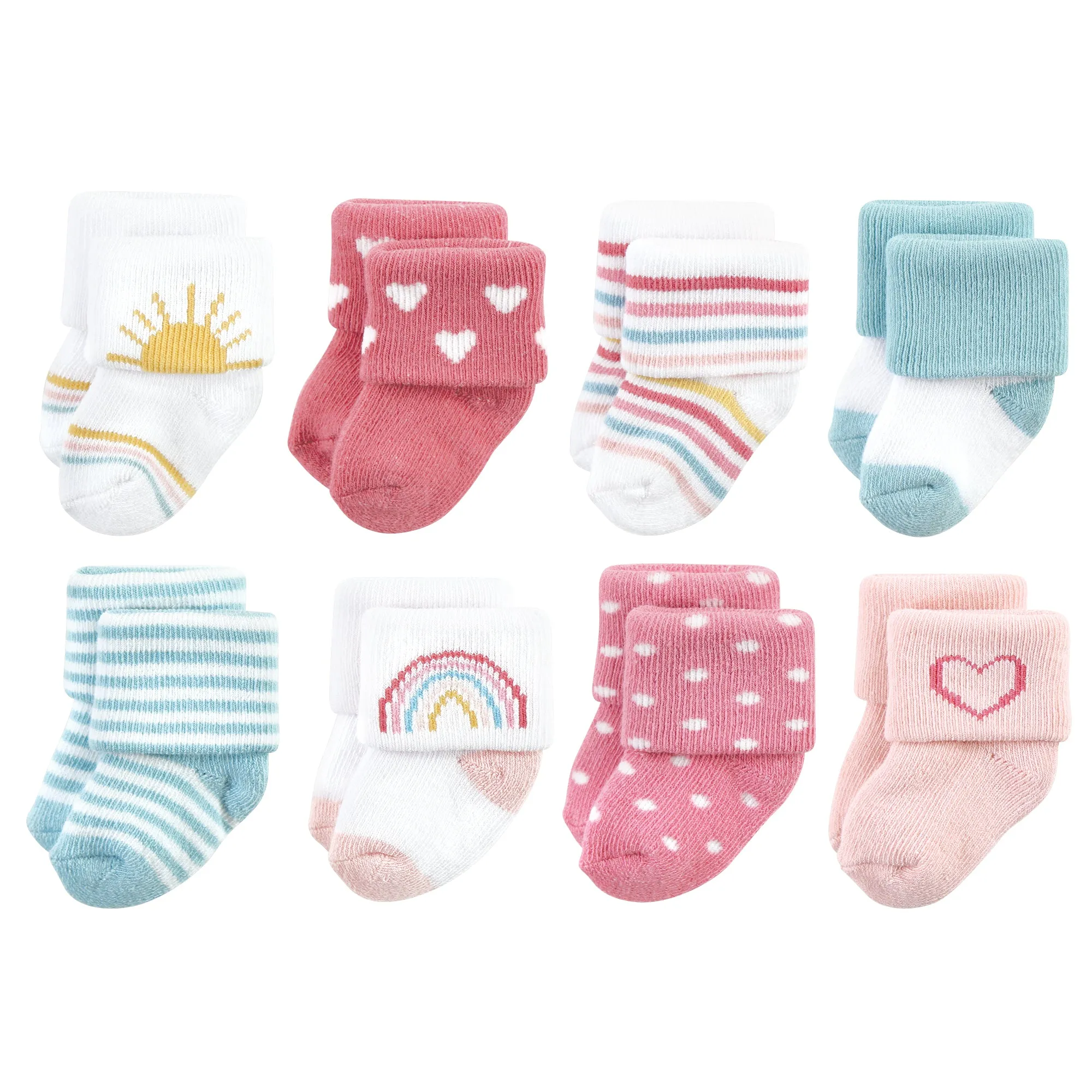 Hudson Baby Cotton Rich Newborn and Terry Socks, Modern Rainbow