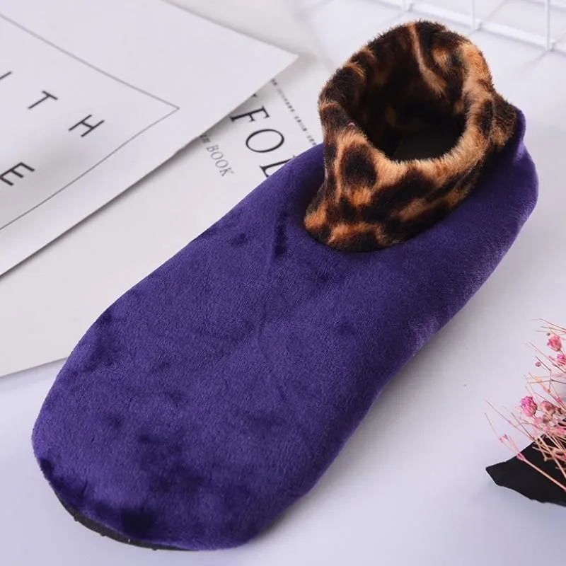 Indoor Non-slip Thermal Slipper Socks Women Leopard Floor Socks Fuzzy Slipper Socks For Men Women