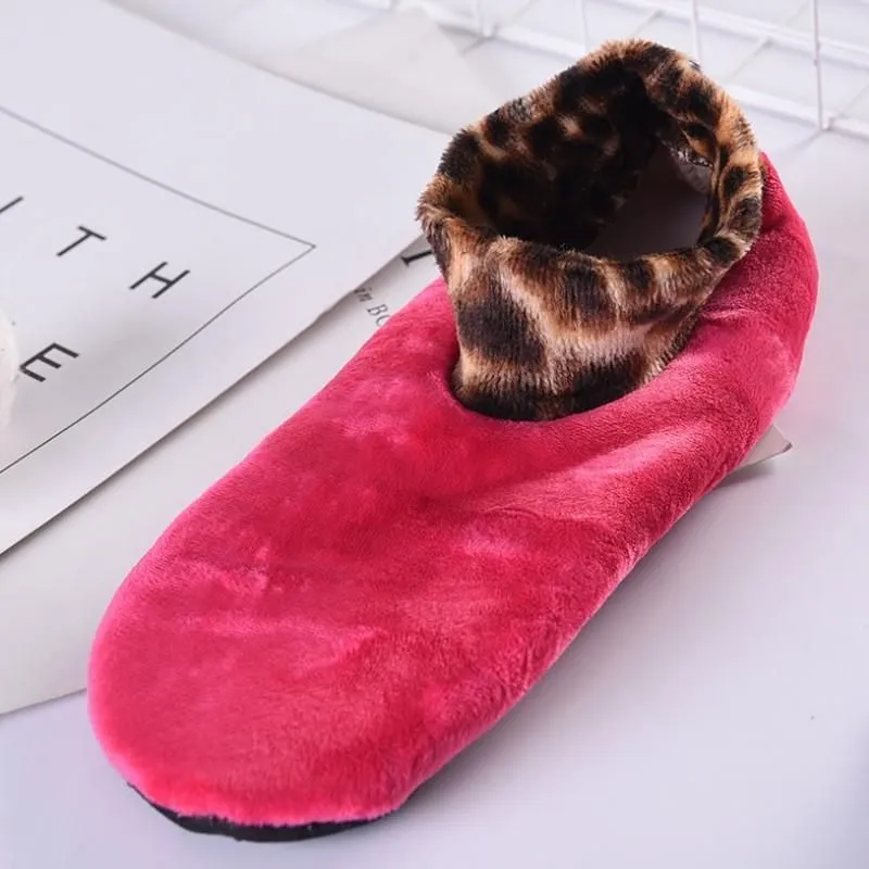 Indoor Non-slip Thermal Slipper Socks Women Leopard Floor Socks Fuzzy Slipper Socks For Men Women