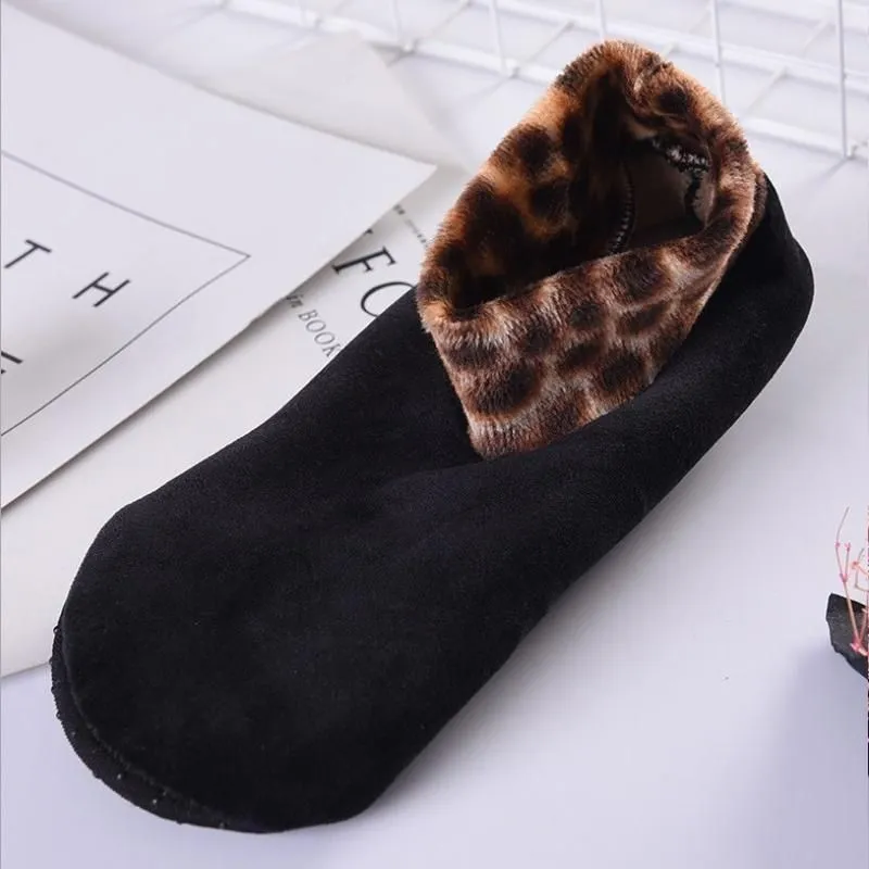 Indoor Non-slip Thermal Slipper Socks Women Leopard Floor Socks Fuzzy Slipper Socks For Men Women