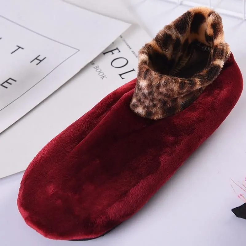 Indoor Non-slip Thermal Slipper Socks Women Leopard Floor Socks Fuzzy Slipper Socks For Men Women