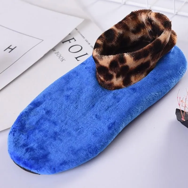 Indoor Non-slip Thermal Slipper Socks Women Leopard Floor Socks Fuzzy Slipper Socks For Men Women