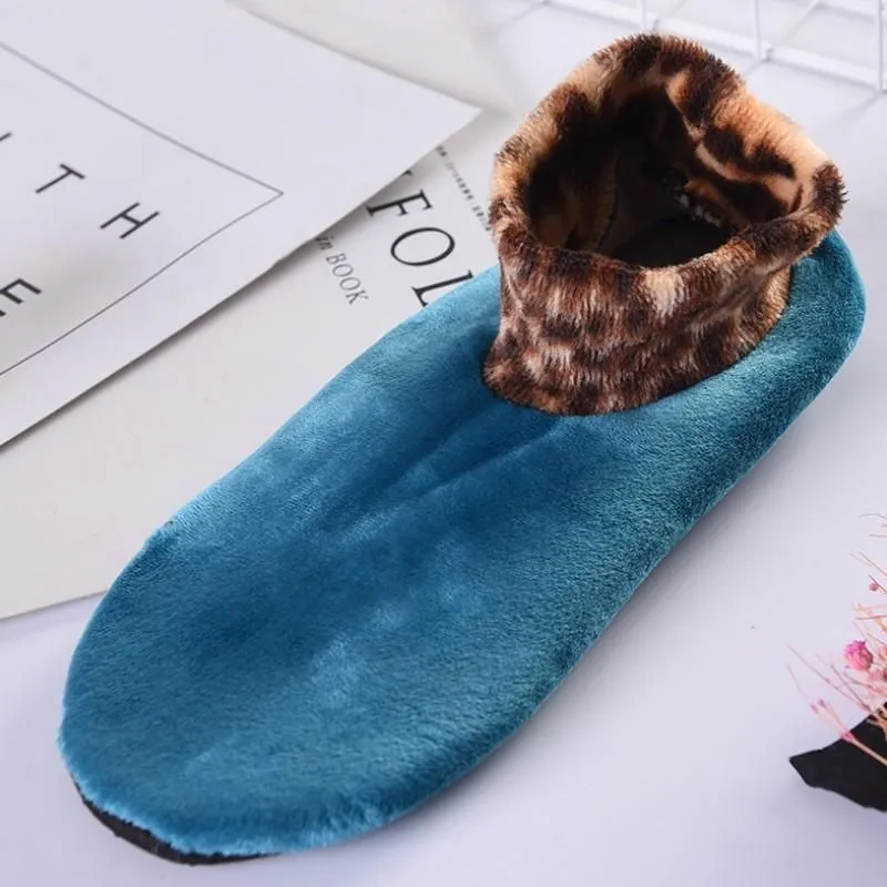 Indoor Non-slip Thermal Slipper Socks Women Leopard Floor Socks Fuzzy Slipper Socks For Men Women