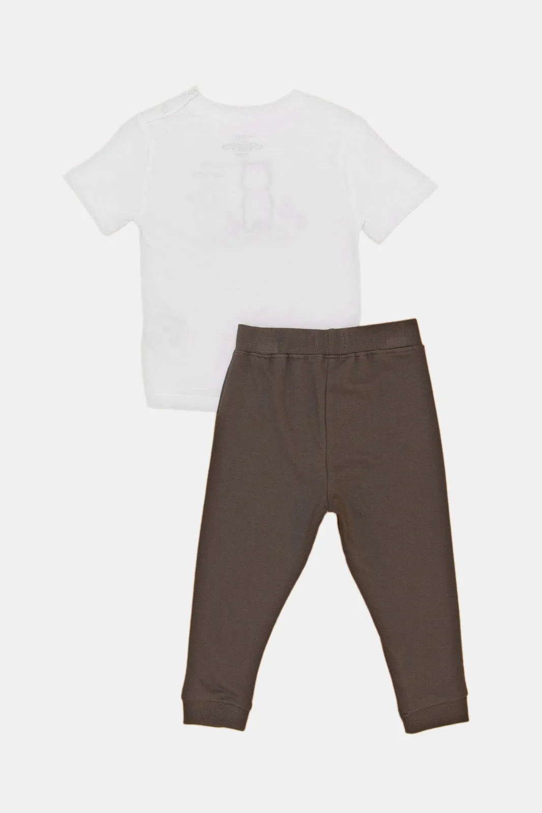 Infant Boys White And Charcoal Fun Team Casual Set (2 Piece)