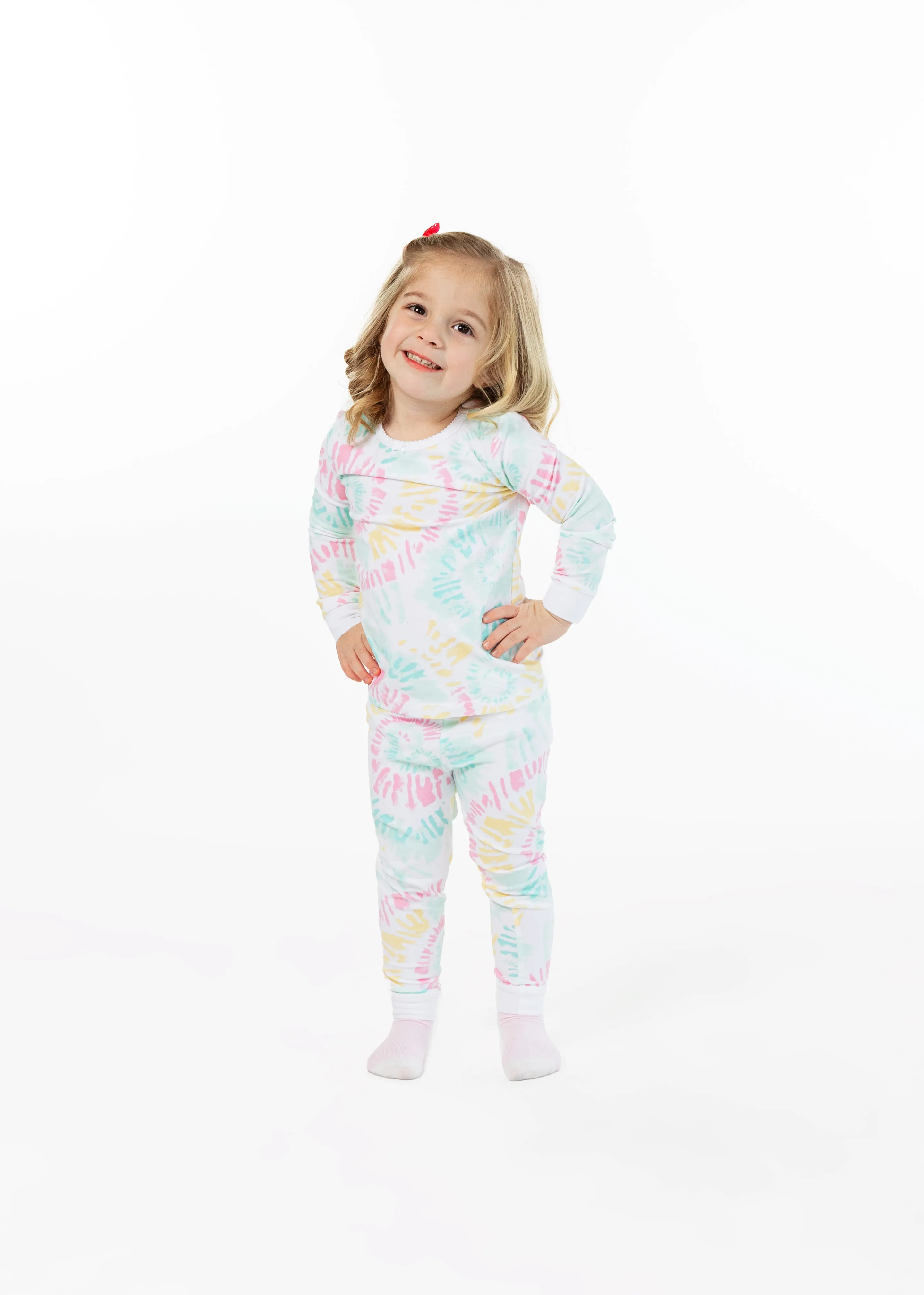 Infant/Toddler Girls Tie-Dye Pastels Snug Fit 2-Piece Pajama Sleep Set With Matching Socks