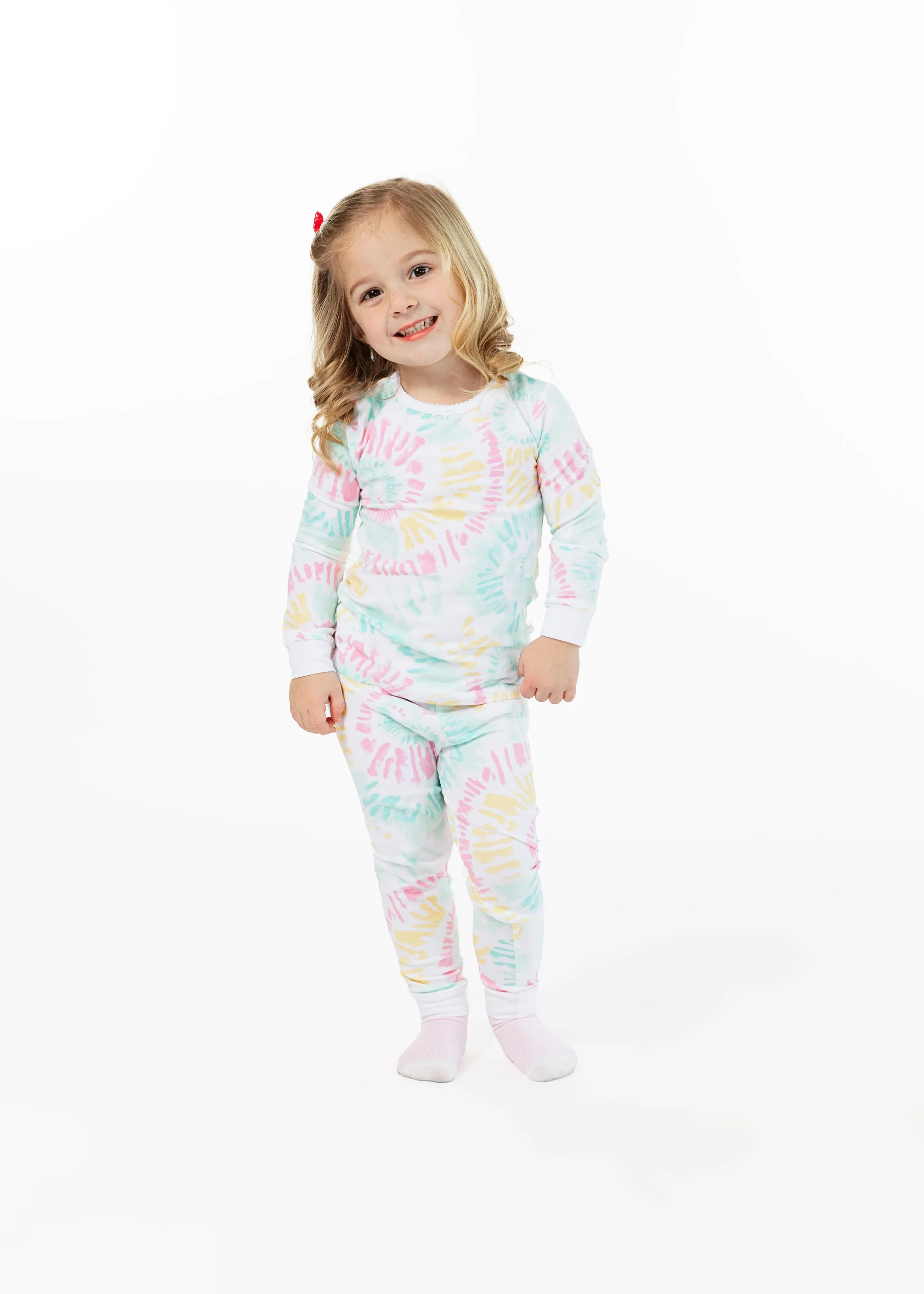 Infant/Toddler Girls Tie-Dye Pastels Snug Fit 2-Piece Pajama Sleep Set With Matching Socks