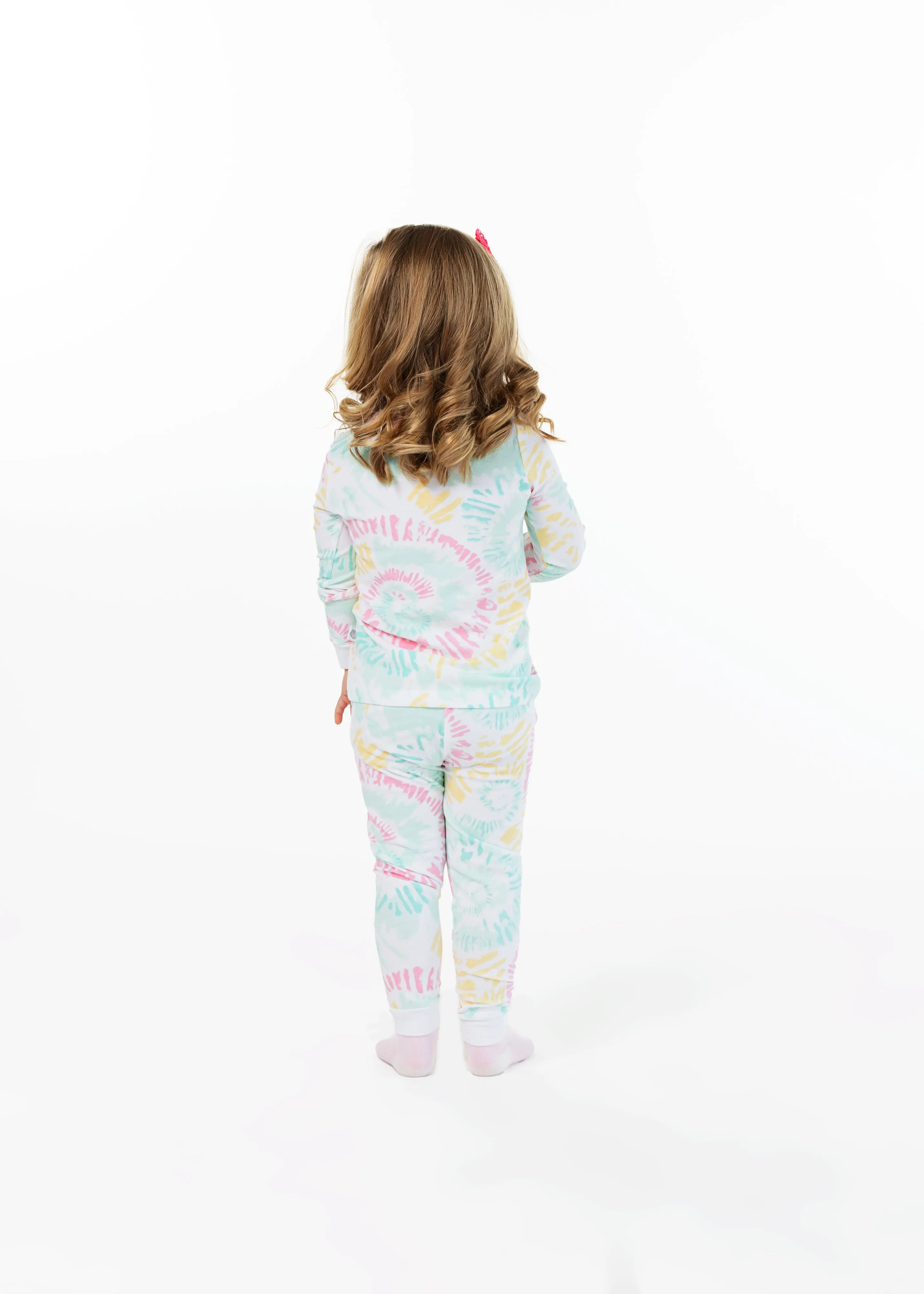 Infant/Toddler Girls Tie-Dye Pastels Snug Fit 2-Piece Pajama Sleep Set With Matching Socks