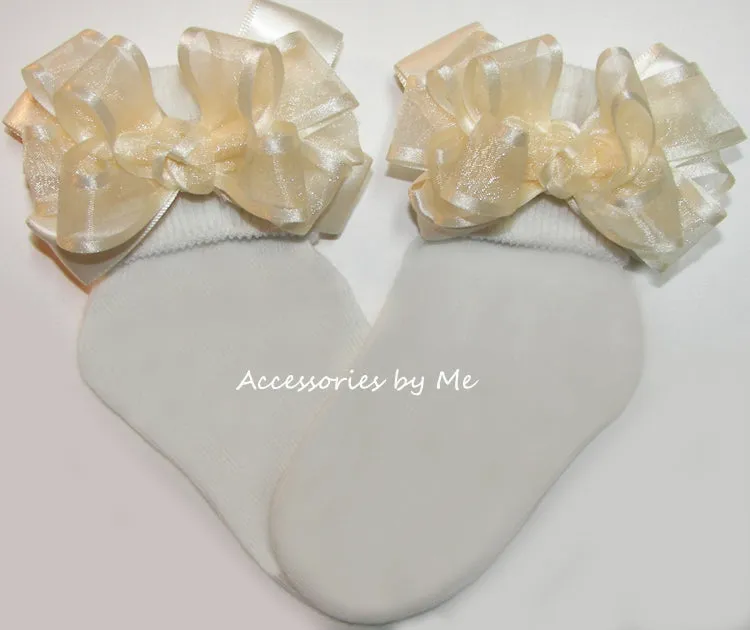 Ivory Organza Satin Bow Socks