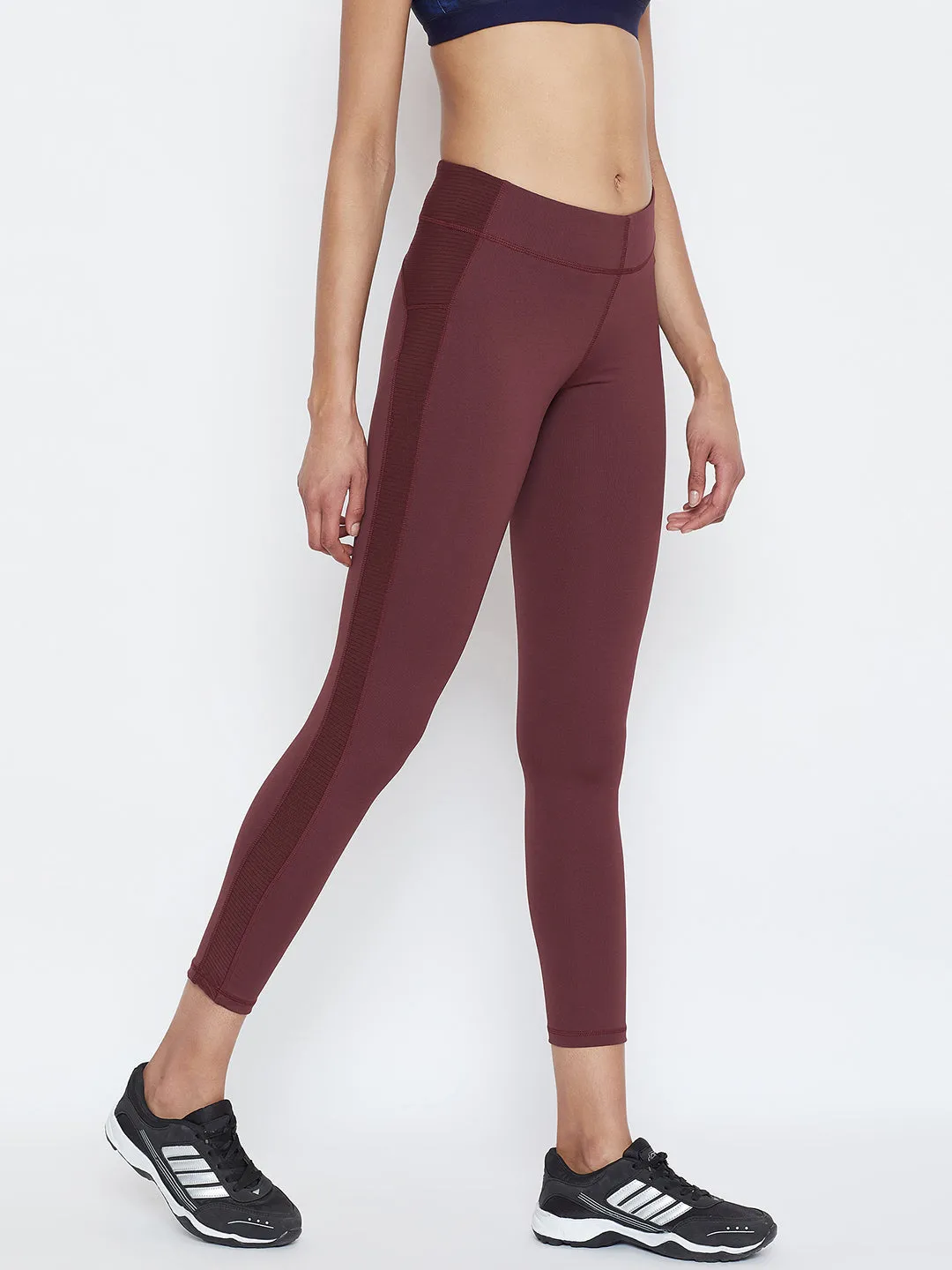 JUMP USA Women Solid Active Wear Maroon Tights