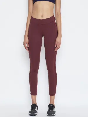 JUMP USA Women Solid Active Wear Maroon Tights