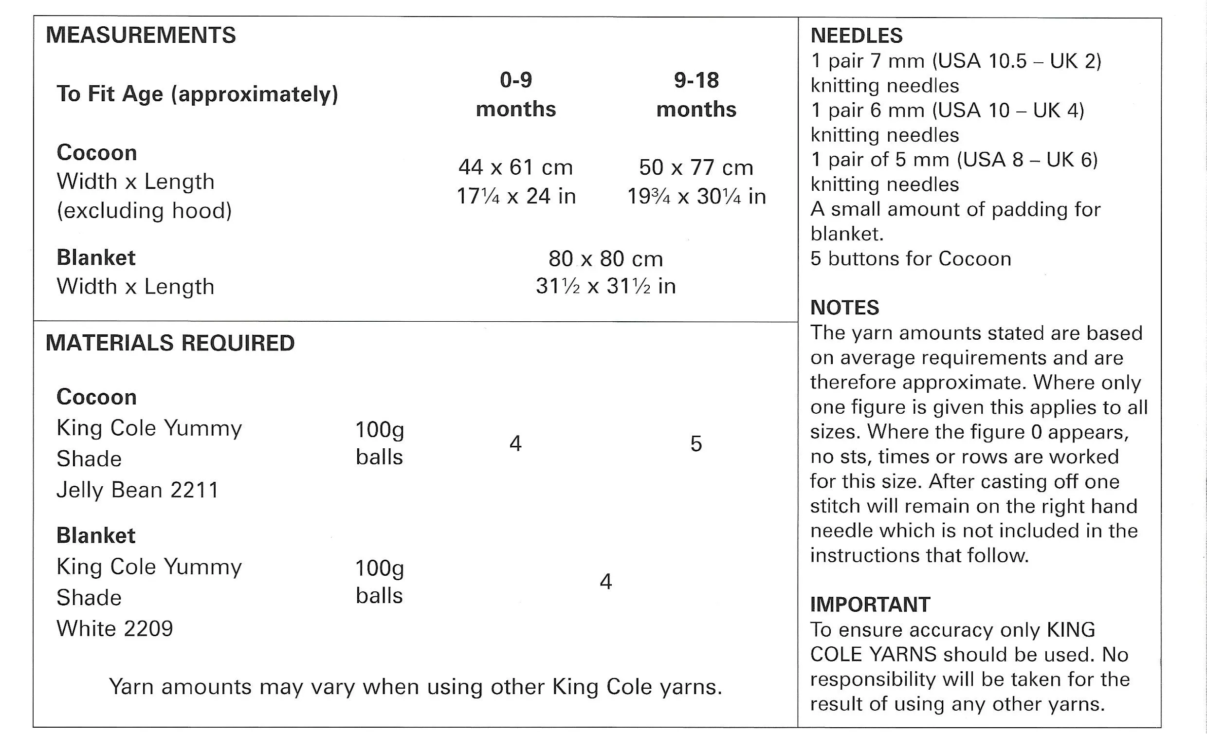 King Cole 4534 Cocoon & Blanket Easy Knit Yummy Knitting Pattern