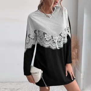 Lace Panel Sweatshirt Dress