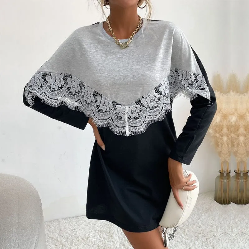 Lace Panel Sweatshirt Dress