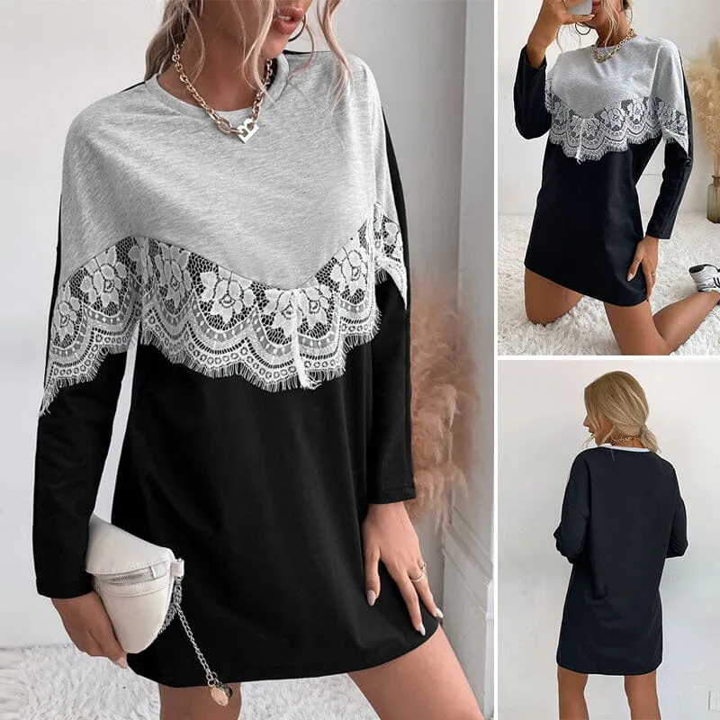 Lace Panel Sweatshirt Dress